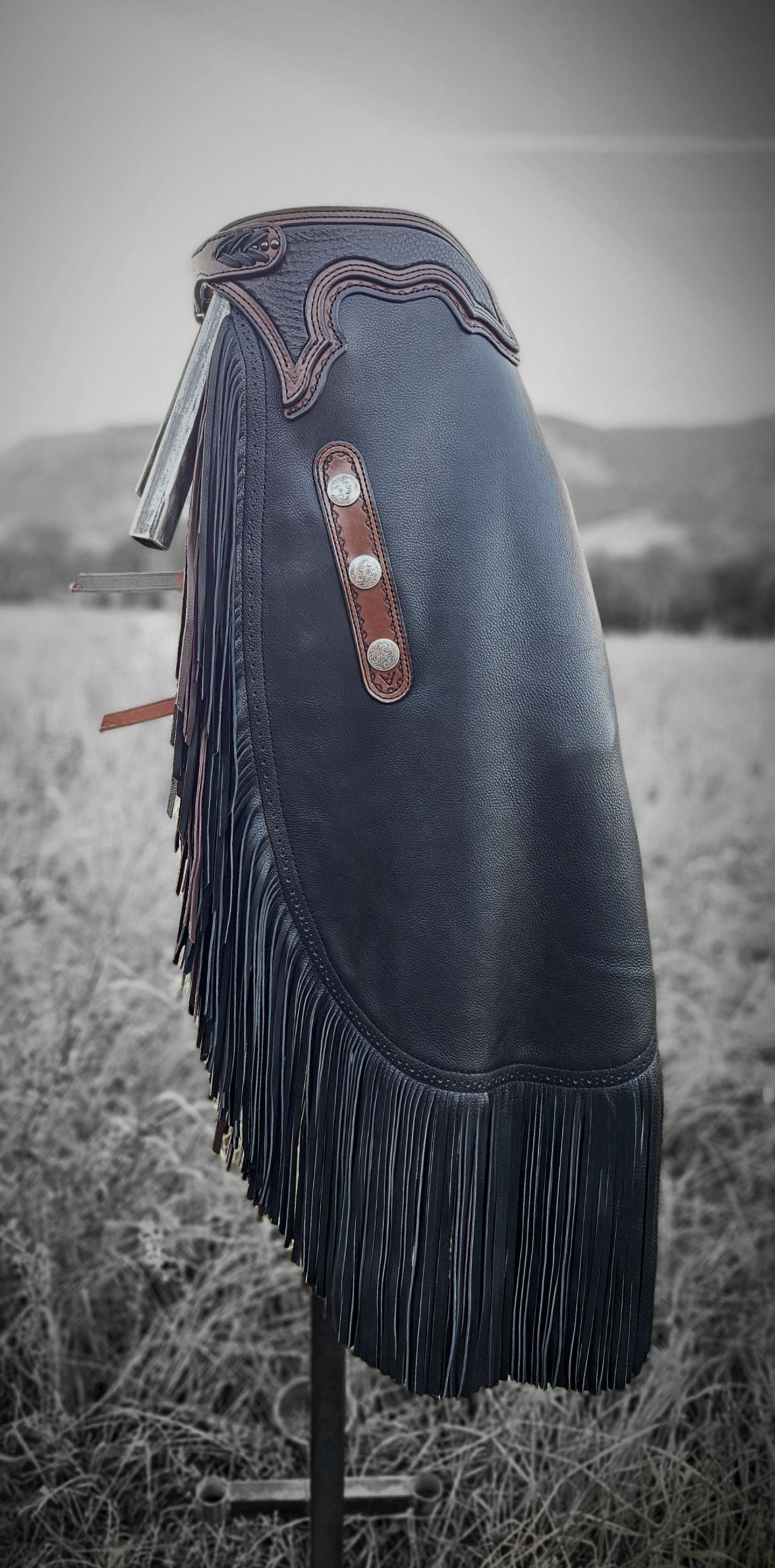 Premium Black Chaps with Ostrich Inlay