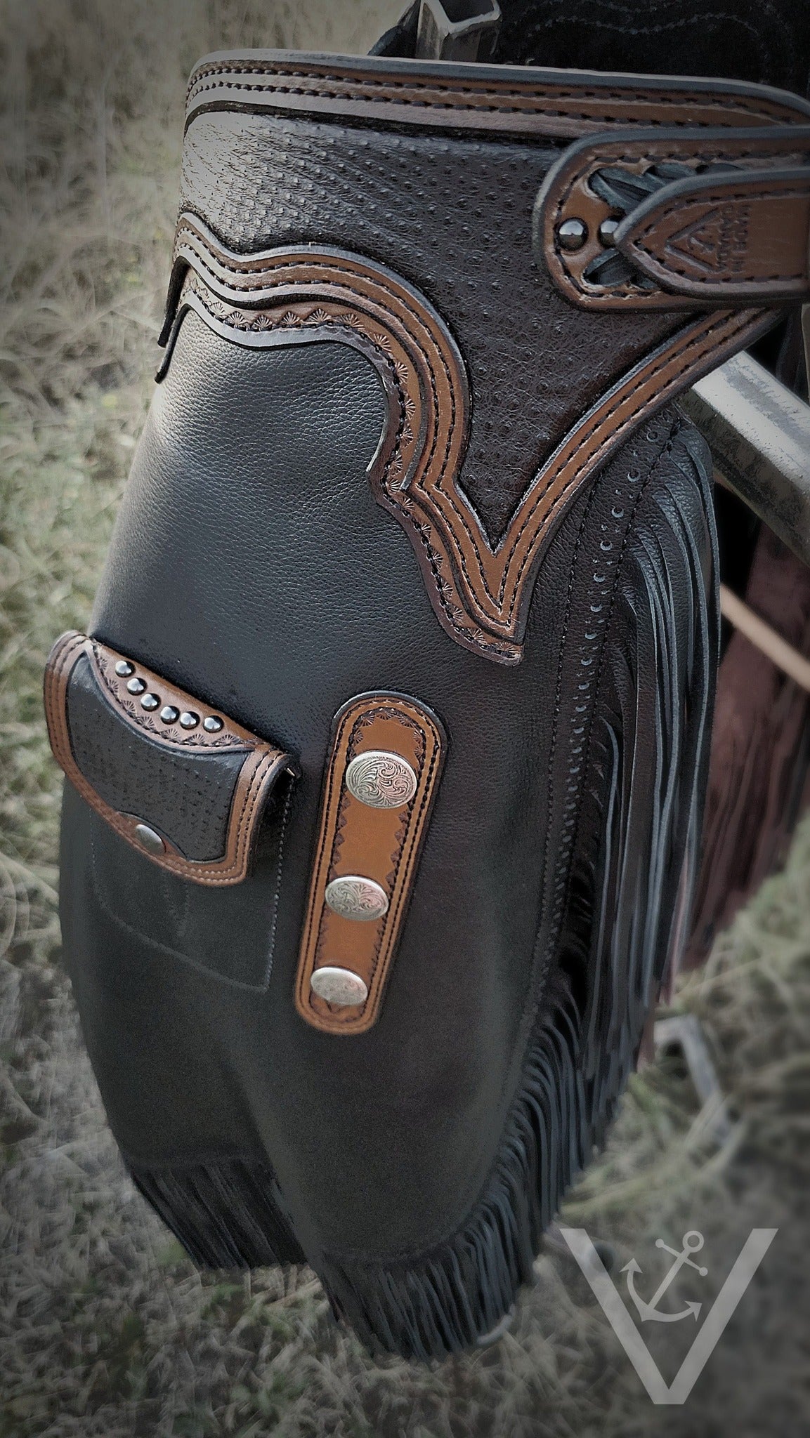 Premium Black Chaps with Ostrich Inlay