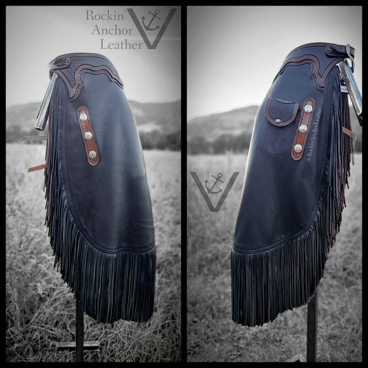 Premium Black Chaps with Ostrich Inlay