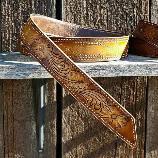 Lined Leather Belt - Tooled Tail