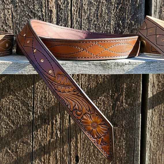 Lined Leather Belt - Tooled Tail