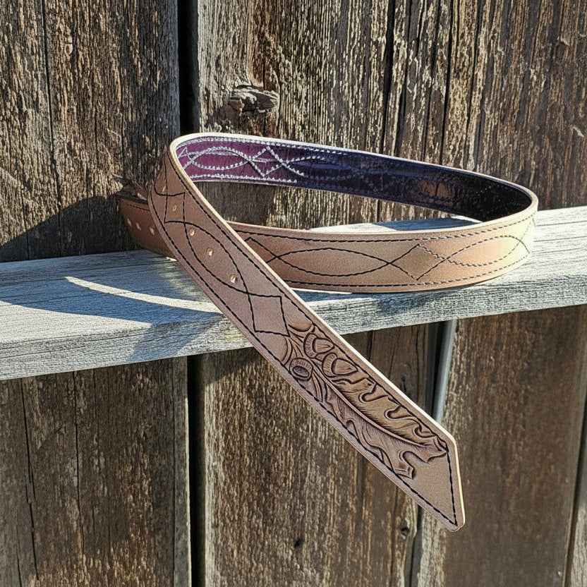 Lined Leather Belt - Tooled Tail