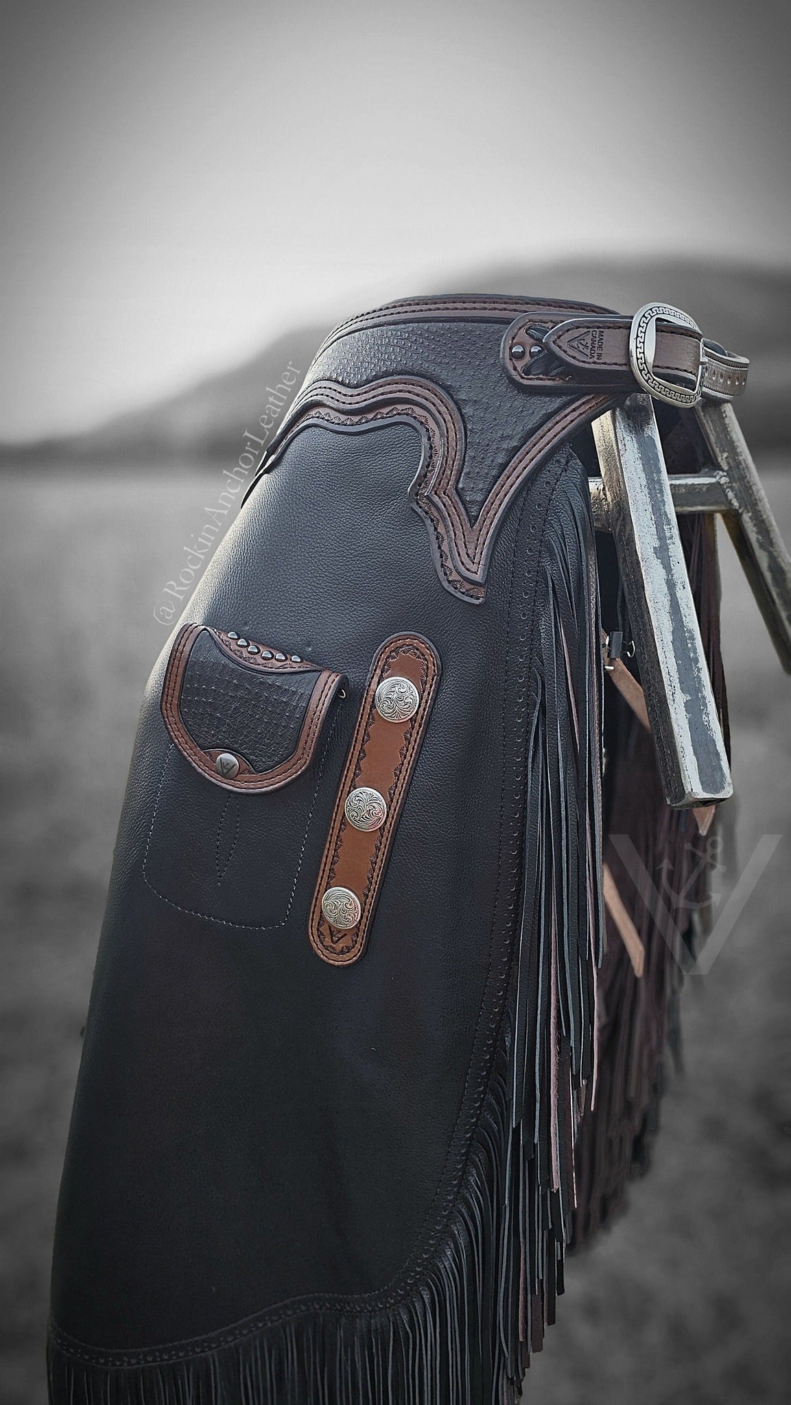 Premium Black Chaps with Ostrich Inlay