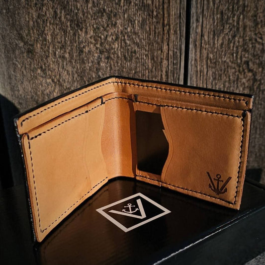 Leather Bifold Wallet - Black Ostrich