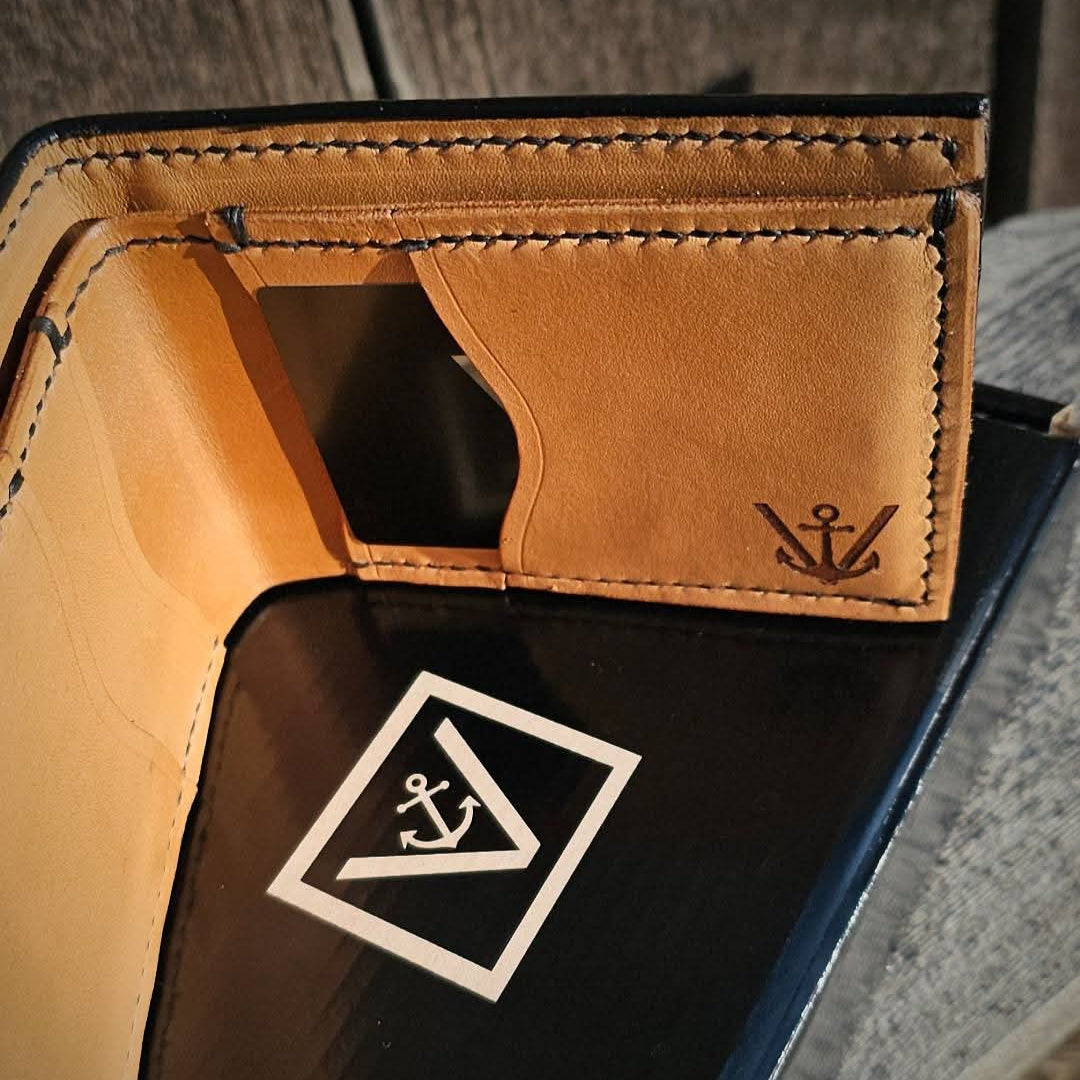 Leather Bifold Wallet - Black Ostrich